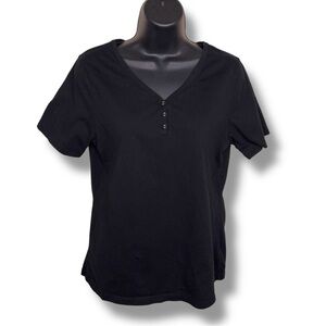 Small White Stag Black Cotton Short Sleeve Top Vneck Henley Classic Casual